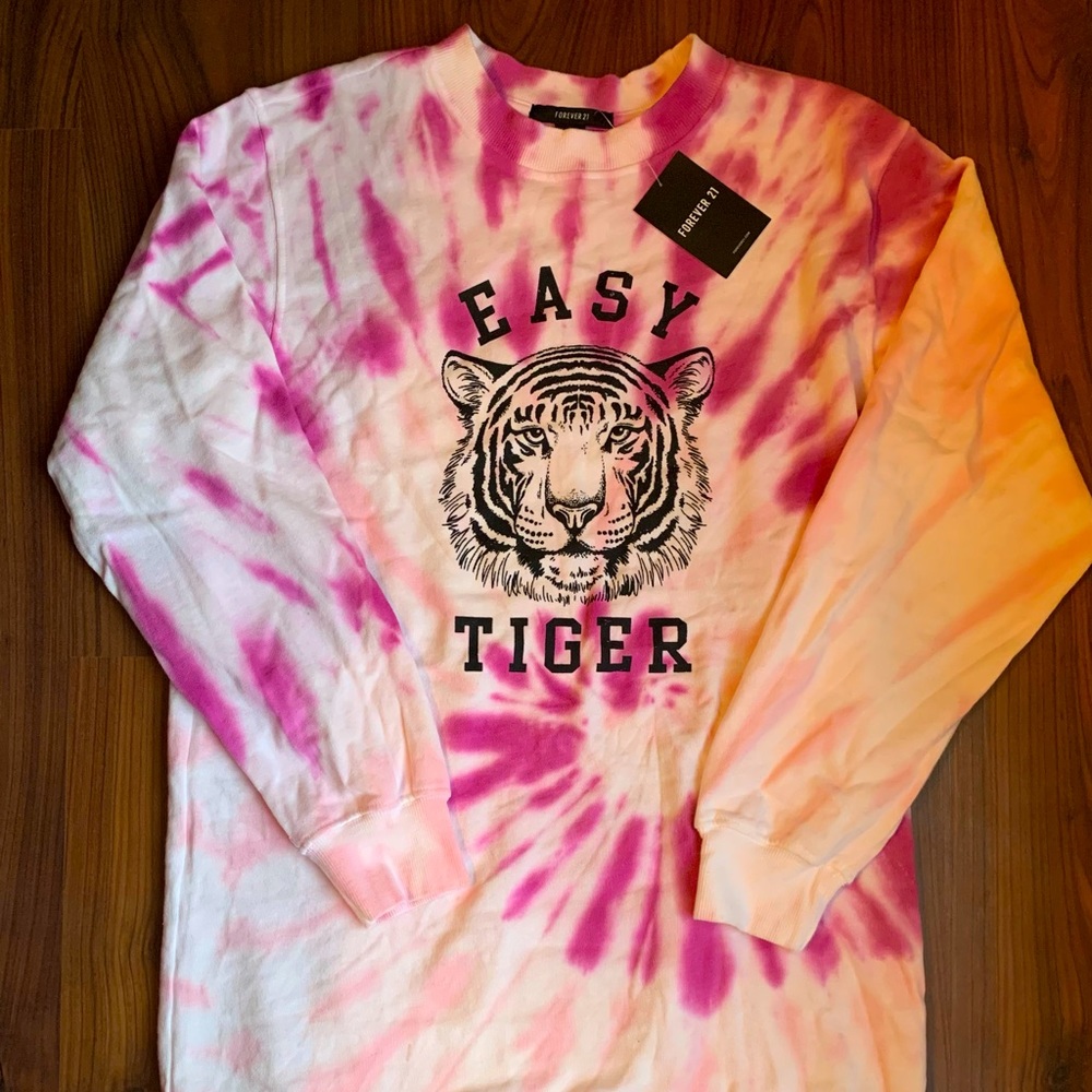 NWT Forever 21 Easy Tiger Pink Sweatshirt Dress Long Sleeves Size small